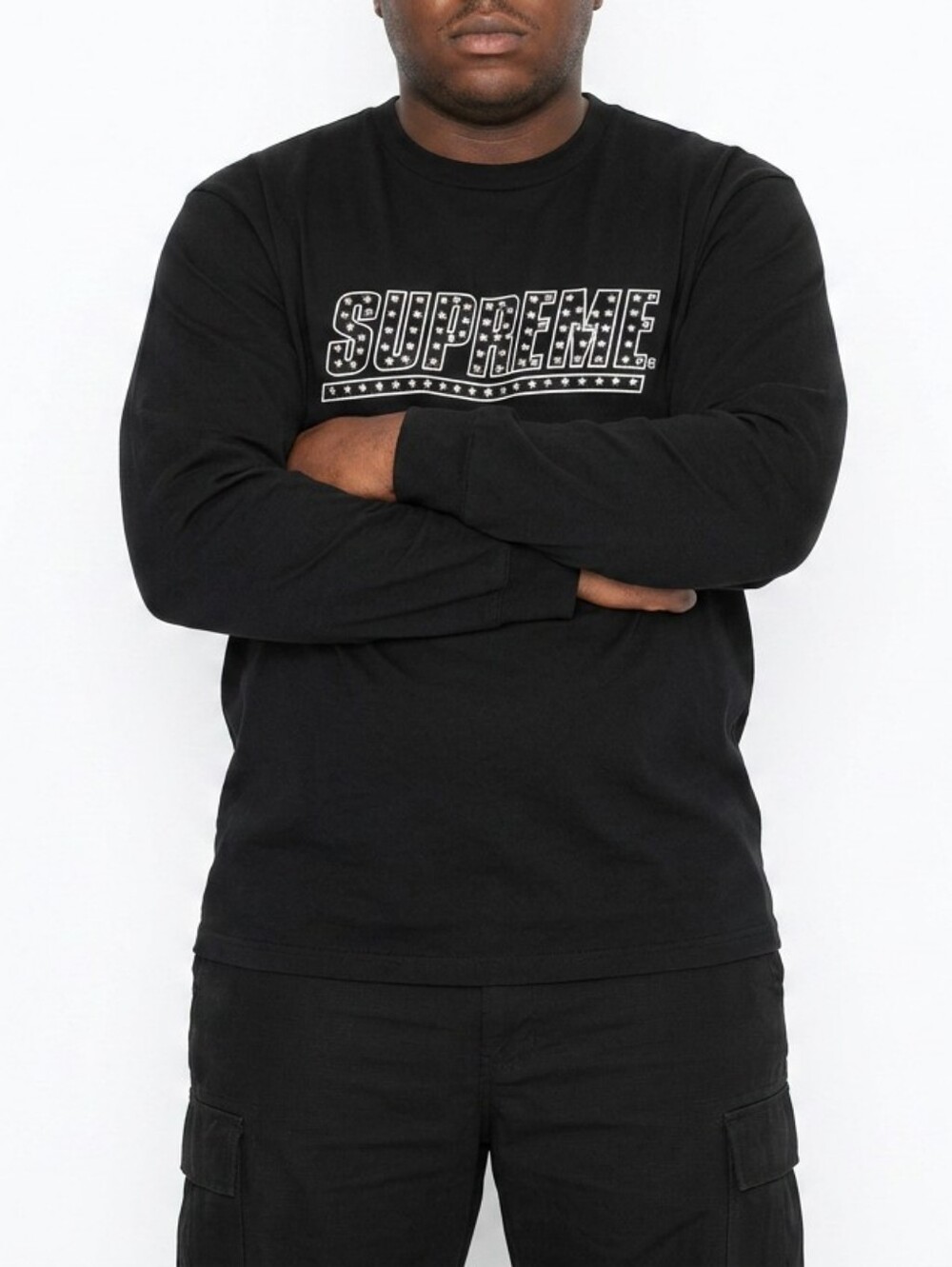 Supreme Black Studded Logo Crewneck Long Sleeve T